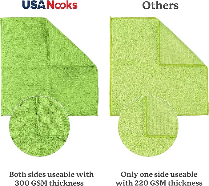 USANOOKS Microfiber Cleaning Cloth Light Green - 50 Pcs 12.5"x12.5" - High Performance - 1200 Washes, Ultra Absorbent Towels Weave Grime & Liquid for Streak-Free Mirror Shine - Car Washing Cloth