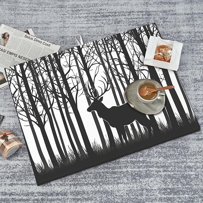 Deer Dish Drying Mat for Kitchen Counter Microfiber Super Absorbent Non-Slip Dish Drying Pad for Countertops Dishes Utensils Stylish Quick-Dry Machine Washable 18x24 Inch