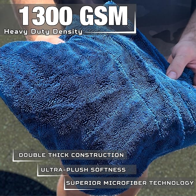 WEST BROS XL Car Drying Towel, 1300 GSM Professional Car Towel with Double Twisted Loop, Car Drying Towels Extra Large Super Absorbent, Microfiber Drying Towels for Cars, Trucks, SUVs - 40"x24", Navy