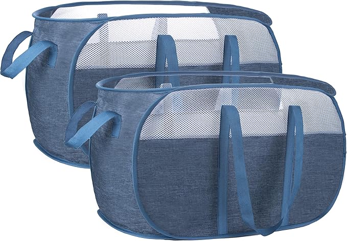 Pop Up Laundry Hamper，with Durable Handles collapsible laundry basket，Easy to Open and Fold for college Dorm,kids room，travel (2 blue)…