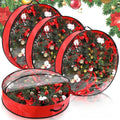 Aliceset 4 Pack Wreath Storage Containers, Christmas Ornament Garland Wreath Storage Bags with Handle Dual Zipper Large Decorative Storages Box for Winter Wreaths(36 x 36 x 7.8 Inch,Red)
