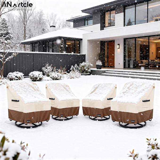 Swivel Patio Chair Cover 4 Pack,600D Waterproof Heavy Duty Outdoor Chair Cover(35 W x 37 D x 36 H inches),Patio Furniture Covers,Outdoor Furniture Covers Waterproof,Beige&Brown