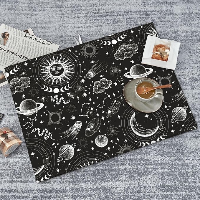 Sun And Moon Dish Drying Mat 18 x 24 Inch for Kitchen Counter Cute Kitchen Mat Microfiber Kitchen Countertop Absorbent Reversible Drainer Rack Pad Dish Drying Mat
