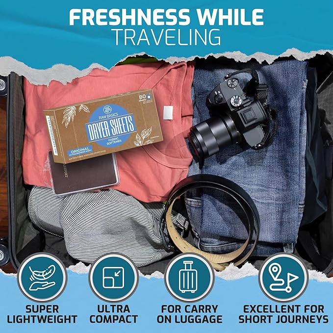 Dryer Sheets, 80 Bulk Loads - Laundry Fabric Softener Strips to Guard Against Static - Non Toxic for Sensitive Skin - Zero Waste and Plastic Free - Lightly Scented with Wrinkle Release Technology