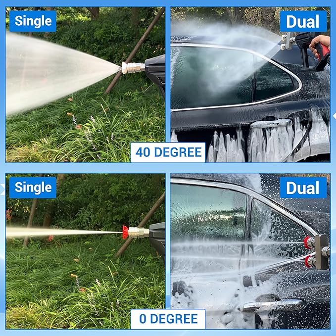 Pressure Washer Tips, 2-in-1 Pressure Washer Nozzle Tips, Dual Power Washer Nozzle with 4PCS Pressure Washer Spray Nozzles(0,40 Degree), 1/4 Inch Quick Connect, 5000 PSI