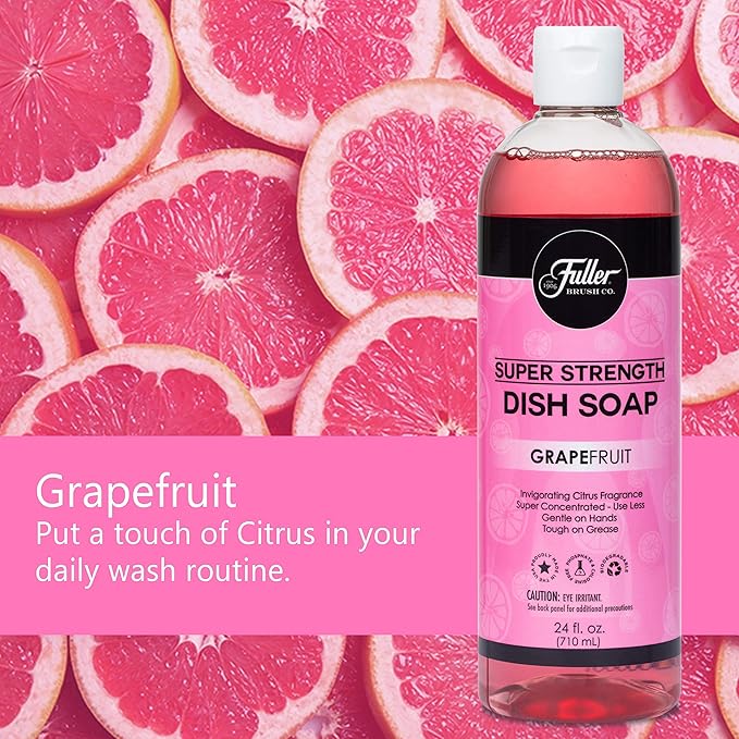 Fuller Brush Super Strength Dish Soap – Grapefruit – Ultra Concentrated Formula – Cuts Grease Fast, Clean Dishes, Glassware, Silverware, Pots, Pans & Surfaces – (Pack of 2)