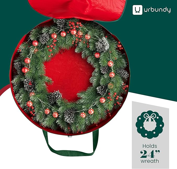 Heavy Duty Wreath Storage Bag 24 Inch, 2-Pack - Christmas Wreath Storage Container Red - Waterproof Plastic Material Wreaths Holder Storages - Holds 24 Inch Wreaths For Year Round