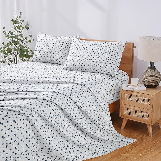 Modern Threads Silky Soft Microfiber and Wrinkle Free Sheets - Luxurious Microfiber Bed Sheets Includes Flat Sheet, Fitted Sheet with Deep Pockets, & Pillowcases Sweet Rose Blue, Twin