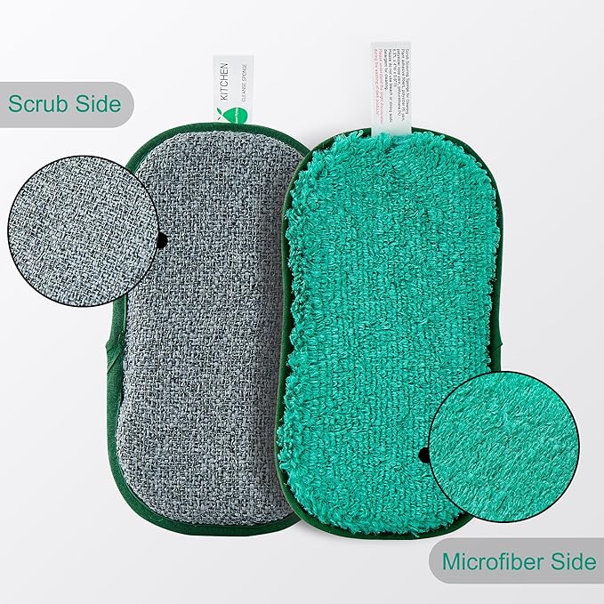 Multipurpose Sponges Kitchen,6 Pack Reusable Non-Scratch Scrub Sponge,Rough Scrubbers Side for Pots and Pans,Soft Microfiber Scrub Side for Washing Dishes