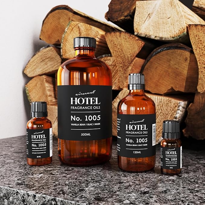 AirScent Hotel Diffuser Oil No. 1005 - Vanilla Bean Lilac Sandalwood - Hotel Scent Dupe - Premium Fragrance Oil for Ultrasonic and Waterless Diffusers and Crafting - 120 mL, 4 fl oz Glass Bottle