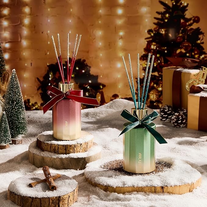 Airkeep Reed Diffuser Set - Balsam & Cedar Reed Diffuser with 8 Reed Sticks - Scented Oil Diffuser for Home & Office Diffuser Bathroom Shelf Decor - Ideal Gift for Holidays 7.1oz