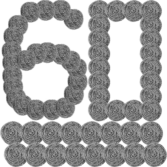 Roshtia 60 Pieces Stainless Steel Scouring Pad Bulk Metal Scrubber for Cleaning Dish 30 Gram Stainless Steel Sponge Round Metal Wool Scrubber for Cleaning Kitchen Bathroom Household