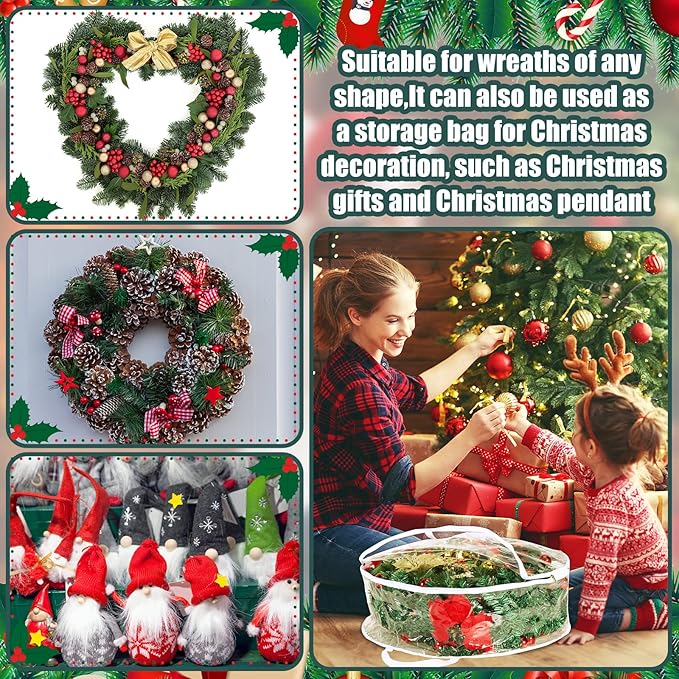 Shappy 2 Pieces Christmas Wreath Storage Container 30 Inch Wreath Plastic Storage Bags with Dual Zippers and Handles for Xmas Thanksgiving Holiday Artificial (Clear)
