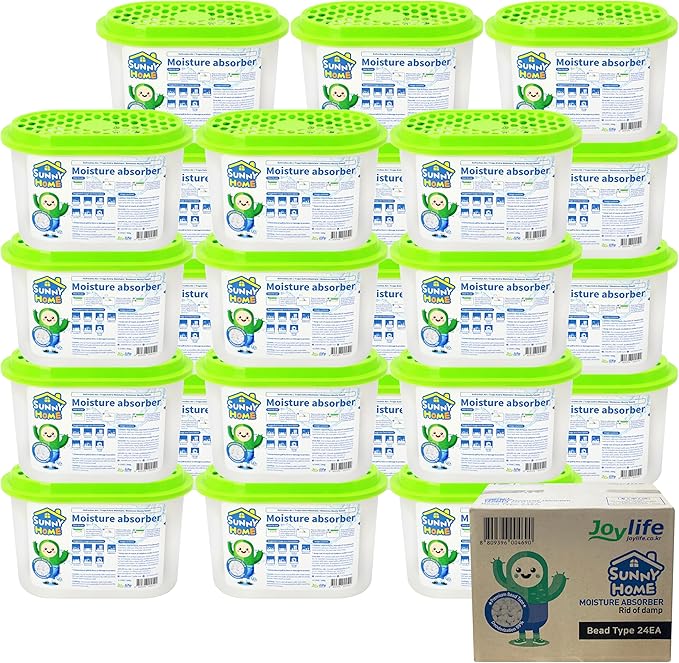 JOYLIFE Sunny Home (24 Pack) Moisture Absorbers 9.17oz, Unscented, Odor Eliminator, Dehumidifier and Deodorizer for Closet, Bathroom, Kitchen in Home & RVs.