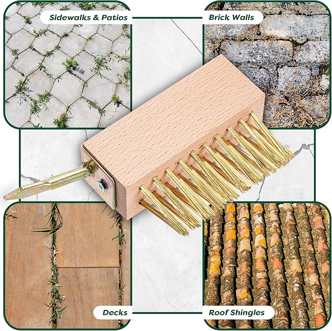SCRUBIT Moss & Weed Remover Wired Grout Cleaner Brush, Great for Cleaning Decks, Pavers, Patios & Walkways Weed Scraper & Wire Brush Set, Combo w/2 Brush Heads & Scraping Hook - Grout Remover Tool