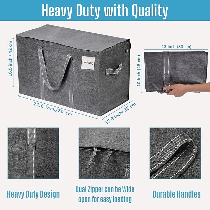 VENO 8 Pack Moving Bags and Large Christmas Storage Bins with lids. Alternative to Moving Boxes, Packing Supplies for College. Extra Large Heavy Duty Totes for Packaging (Dark Gray, 8 Pack)