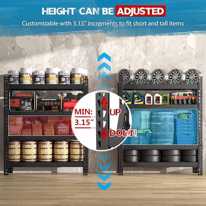 BlueWish 9000LBS Wire Rack Shelving, 18”D x 61”W x 72”H Storage Racks and Shelving with Reinforced Wire Partition, 4 Tiers Heavy Duty Garage Shelves for Warehouse Basement, Black