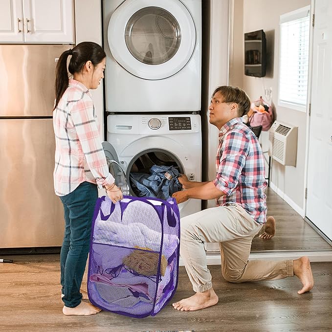Buyongwant Collapsible Pop Up Laundry Hamper, Extra Large Mesh Foldable Laundry Basket, 28" x 16" x 16"(Purple)