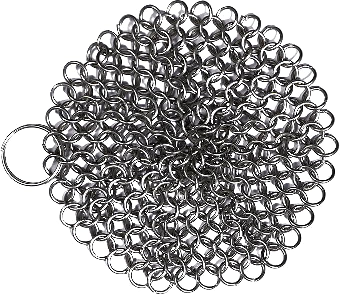 Mythrojan Cast Iron Cleaner 4.5" x 4.5" 316L Stainless Steel Chainmail Scrubber Round For Cast Iron Pan Griddle Skillet Dutch Oven Wok, Pan Pot BBQ Grills