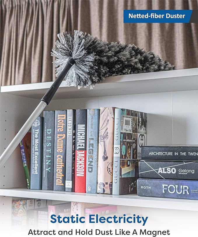 Rocktex Feather Duster Kit with 5.6ft Extension Pole, 4 Dusting Brush for Cleaning Home Wall Ceiling Fan Cobweb, Microfiber Static Washable Dusters, Black Dark Gray