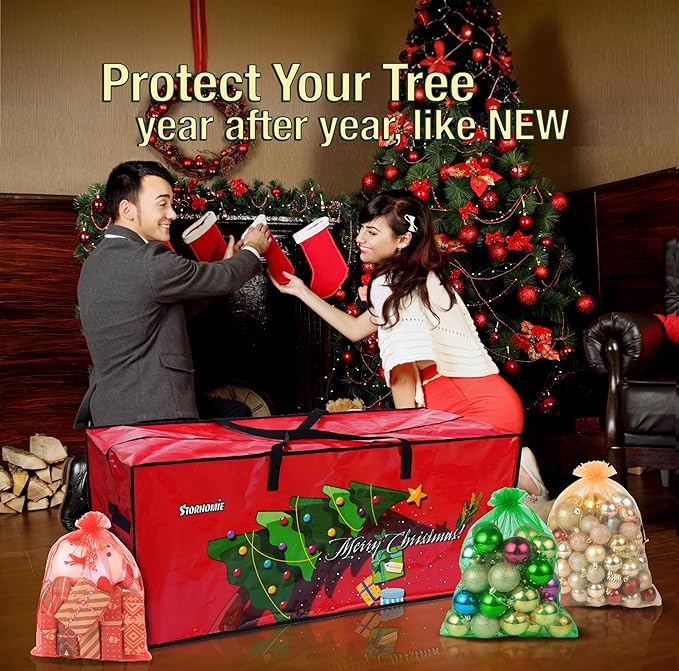 Christmas Tree Storage Bag 7.5FT, Christmas Tree Bag,Double Thickened Woven Fabric,Christmas Tree Storage for Disassembling Artificial Tree 122 X 50 X 50cm with 3 Organizer Pouches