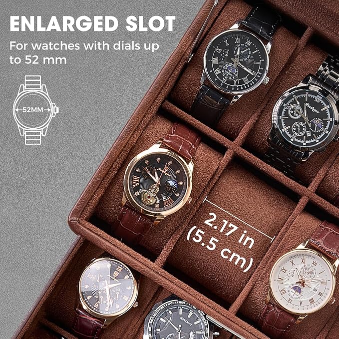 ProCase Watch Box for Men, Jewelry Organizer Box with Drawer, Display Storage Case with Glass Lid -Brown, 16 Slot
