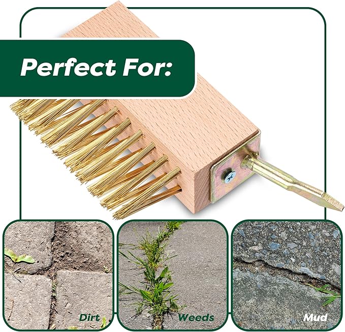 SCRUBIT Moss & Weed Remover Wired Grout Cleaner Brush, Great for Cleaning Decks, Pavers, Patios & Walkways Weed Scraper & Wire Brush Set, Combo w/2 Brush Heads & Scraping Hook - Grout Remover Tool