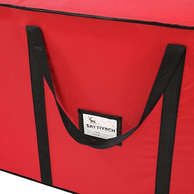 Sattiyrch Christmas Tree Storage Bag, Fits Up to 7.5 ft Tall Artificial Tree, Heavy Duty 600D Canvas Red Rolling Tree Storage Bag with Sleek Dual Zipper and Durable Handles, 45" x 15" x 20"