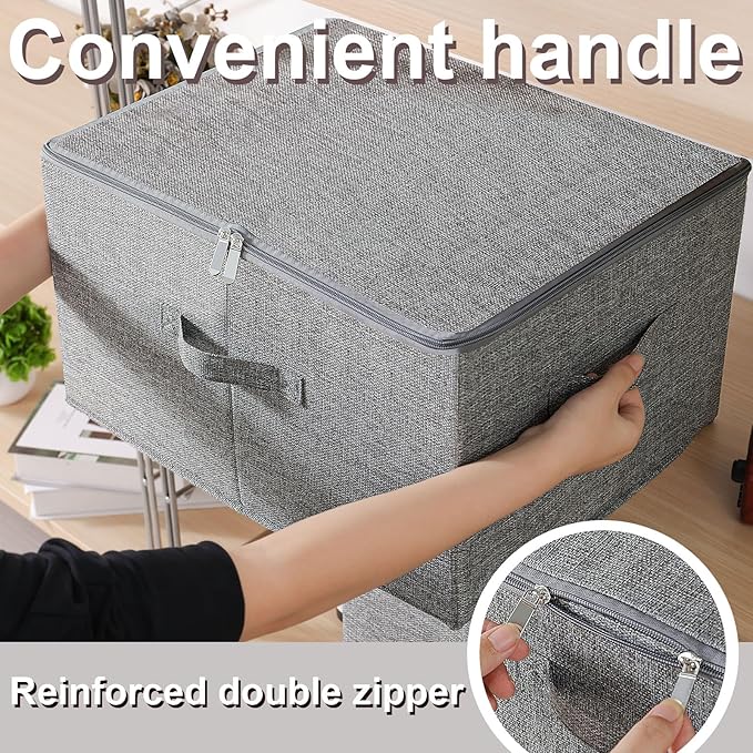 ENUMAIL Underbed Storage Box, Foldable Cube Baskets with Lid, Bins for Organizing Clothes, Shoes, Blankets, Pillows, 19.6x15.7x11.8Inches, Grey, 2 Pack