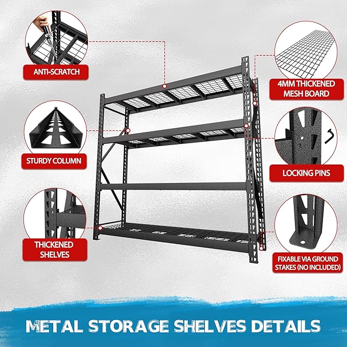 Yardenaler 8000LBS Storage Shelves, 4-Tier Adjustable Metal Shelving Units, Iron Industrial Shelving for Garage, Warehouse, Basement, 91 "W x 24 "D x 87 "H, Black