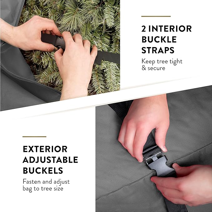 ZOBER 600D Oxford Fabric Large Rolling Christmas Tree Storage Bag - Fits 9 Ft Artificial Trees - Waterproof Christmas Tree Bag For Storage Box For Xmas, Durable Handles and Wheels - Card Slot - Gray