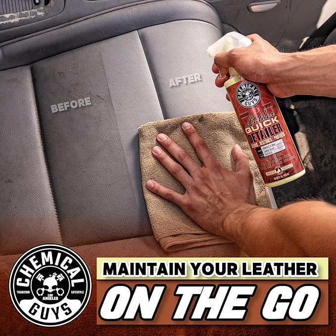 Chemical Guys Leather Quick Detailer - Interior Cleaner and Conditioner for Natural, Synthetic, Pleather, and More, Safe for Car Seats, Furniture, Apparel, Shoes & Boots, Leather Scented - 16 fl oz