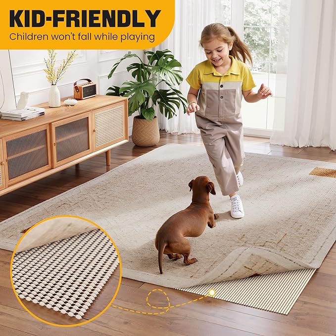 Jorvila Non-Slip Rug Pad Gripper 2x3 Feet, Anti Skid Mat for Under Area Rugs, Keeps Rugs in Position and Safe, Thick Cushioned Carpet Pad for Hardwood Floors Protection
