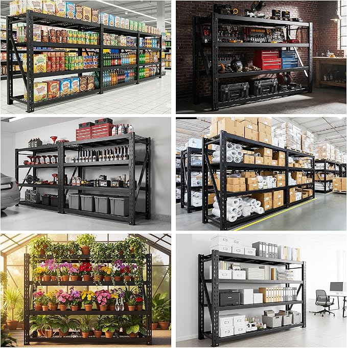 Bepatio 9400LBS Garage Shelving Heavy Duty, 72'H Storage Shelves Metal Shelving Unit, 4Tire Storage Rack Shelf,Adjustable Industrial Shelving for Warehouse Commercial,72'Hx67.6'Wx23.7'D,2PCS