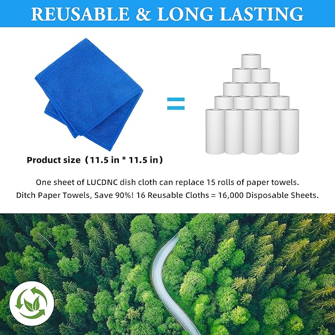 lucdnc Microfiber Cleaning Cloths 16 Pack 8 Color Cleaning Rags for Housekeeping Home Kitchen Bathroom Car,11.5"X11.5" Soft Lint Free Wet and Dry Use Dusting Cleaning Supplies Towels