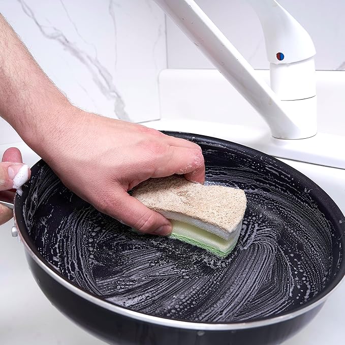 Superio Non-Scratch Cellulose Sponge Scrub (12-Pack) Heavy Duty Kitchen Sponges Scrubbers with Scouring Pad (Green)