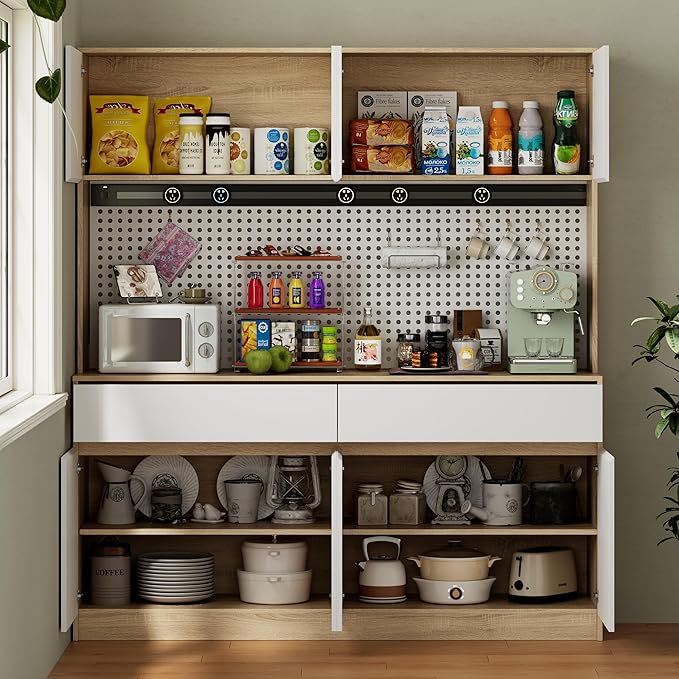 71" XL Pantry Cabinet,Kitchen Storage Cabinets with 15.7" Countertop,Kitchen Pantry Cabinet with 2 Drawer and 4 Storage compartments, Hutch Cabinet for Kitchen/Dining Room