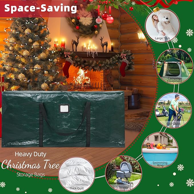 Large Christmas Tree Storage Bags Heavy Duty Tree Bags Holiday Storage Bags Protects From Moisture Or Dust,Alternative To Xmas Tree Storage Box (Green, 9 Ft)