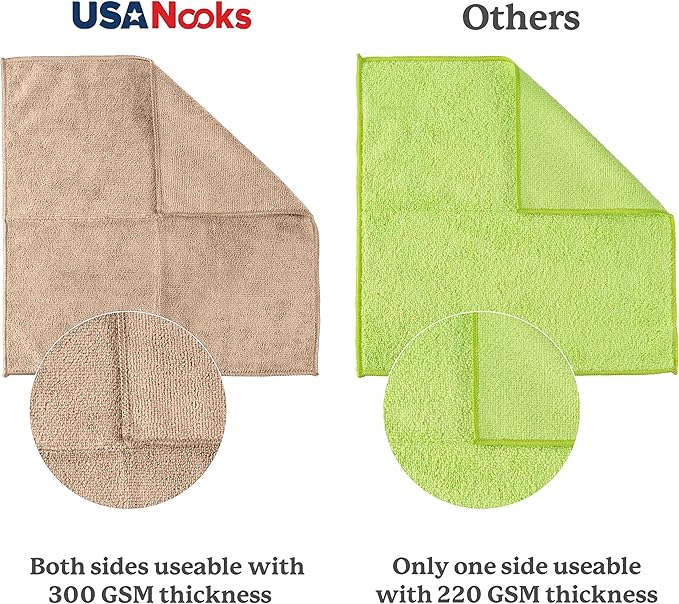 USANOOKS Microfiber Cleaning Cloth - Beige - 100Pcs (12.5x12.5 inch) High Performance - 1200 Washes, Ultra Absorbent Car Towel Traps Grime & Liquid for Streak-Free Mirror Shine - car Washing Cloth