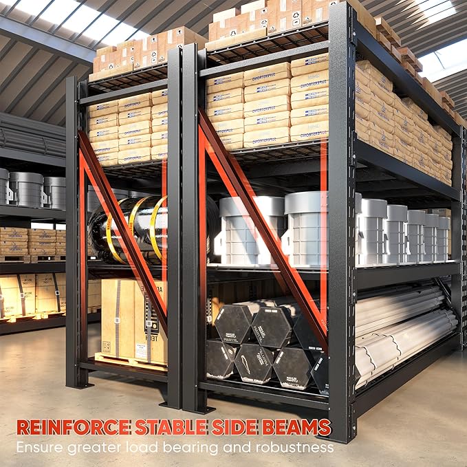 Bepatio 9400LBS Industrial Garage Shelving Heavy Duty Storage Shelves Metal Shelving Unit 4Tire Shelving Unit,Adjustable Shelving for Basement Warehouse Commercial Shelf,67.6'Wx23.7'Dx72'H,Black