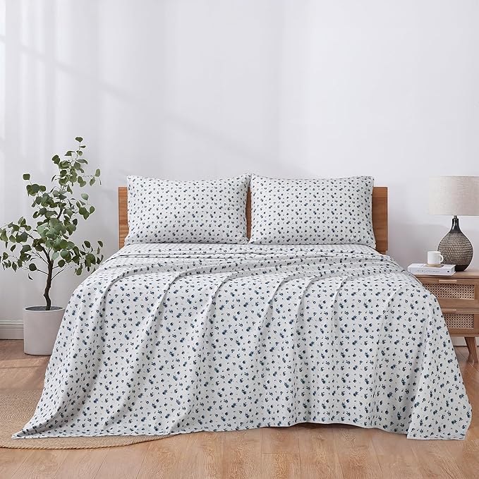 Modern Threads Silky Soft Microfiber and Wrinkle Free Sheets - Luxurious Microfiber Bed Sheets Includes Flat Sheet, Fitted Sheet with Deep Pockets, & Pillowcases Sweet Rose Blue, Twin