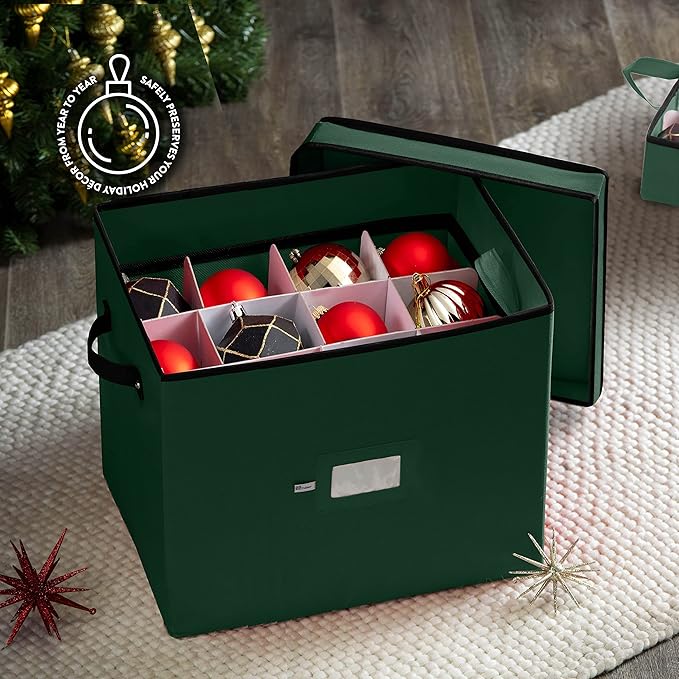 ZOBER Christmas Ornament Storage Box - Stores 36 4" Large Ornaments with Individual Trays - Tear Proof 600D Oxford Fabric - Ornament Organizer Storage Box, Durable Christmas Containers Holder - Green