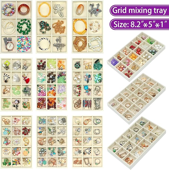 12 Pack Different Jewelry Organizer Trays for Drawer Stackable Adjustable Velvet Jewelry Box Tray Earring Holder Organizer