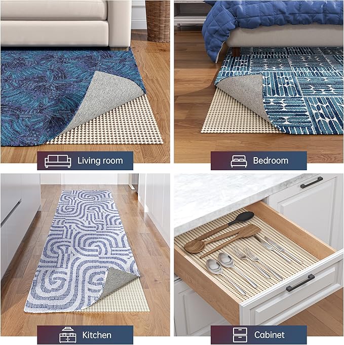 Jorvila Non-Slip Rug Pad Gripper 2x3 Feet, Anti Skid Mat for Under Area Rugs, Keeps Rugs in Position and Safe, Thick Cushioned Carpet Pad for Hardwood Floors Protection