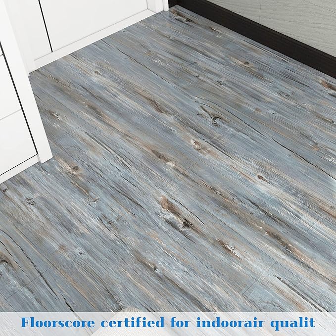 Lareko 54 Sq.Ft,Wood Peel and Stick Floor Tiles,36 Pack Grey Vinyl Flooring (No Adhesive Residue) 36"×6" Waterproof and Non-Slip Laminate Flooring for Renters Bathroom, Living Room (Mediterranean）