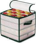 ZOBER Christmas Ornament Storage Box Plastic - Stores 64 3" Ornaments with Individual Trays - Ornament Organizer Storage Box, Durable Christmas Containers Holder - Green