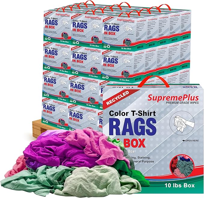 Recycled Color Knit Cleaning Rags (600 lbs. Pallet 60x10 lbs. Compressed Box) – Shop Cloths Bulk for Workshops, Mechanics, Painters, and Home Use, Multipurpose Cotton T-Shirt Rags