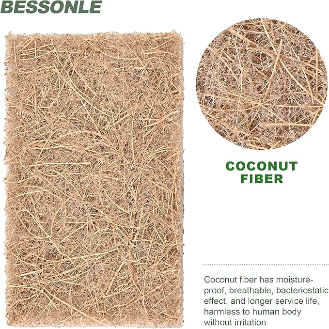 BESSONLE 24 Pack Natural Scrub Kitchen Sponges - Coconut Husk Non Abrasive Scouring Pads - Multipurpose Scrubbing for Dishes - Heavy Duty Dishes, Pan and Pot Scrubbers for Kitchen Non Scratch