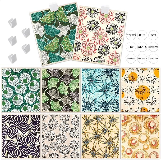 Lucomb 10 Pack Swedish Dishcloths for Kitchen, Reusable Cleaning Cloths Absorbent Non-Scratch Cellulose Sponge Cloths for Dishes Counters