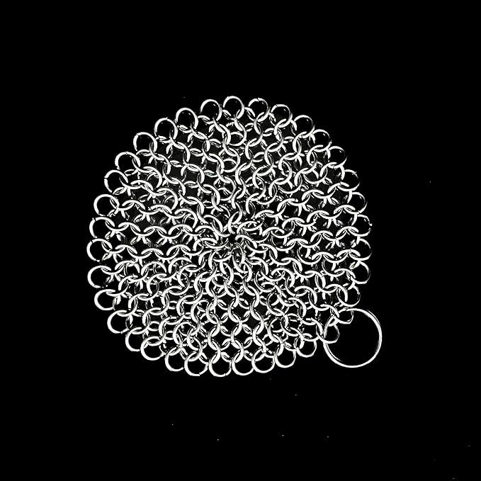Mythrojan Cast Iron Cleaner 4.5" x 4.5" 316L Stainless Steel Chainmail Scrubber Round For Cast Iron Pan Griddle Skillet Dutch Oven Wok, Pan Pot BBQ Grills